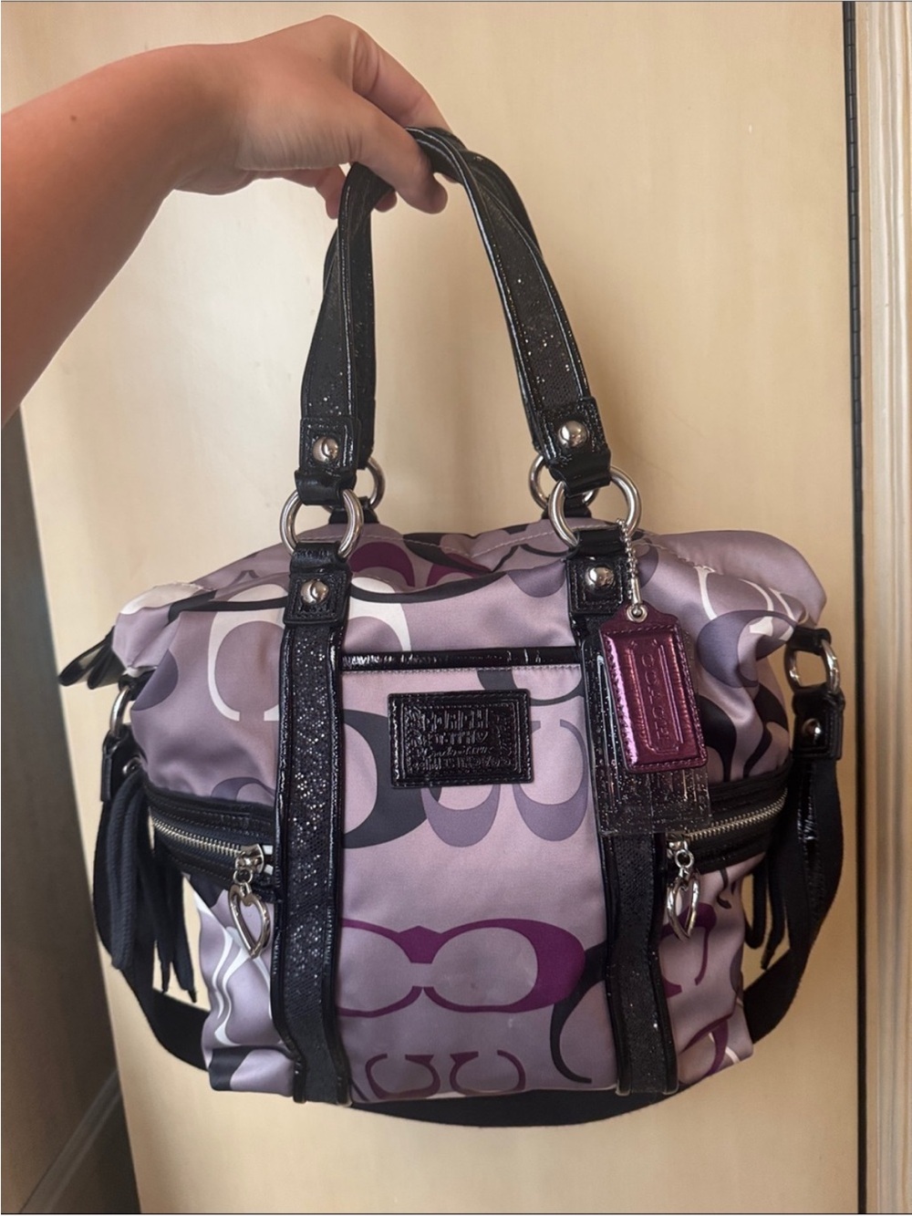 Coach Lavender Signature Satchel with Heart Zipper Pulls